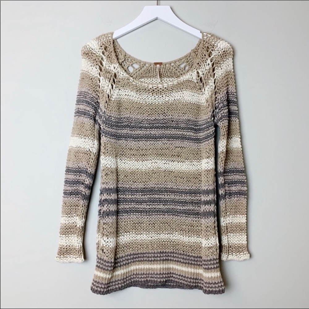 FREE PEOPLE Open Loose Knit Stripe Nude Sweater
